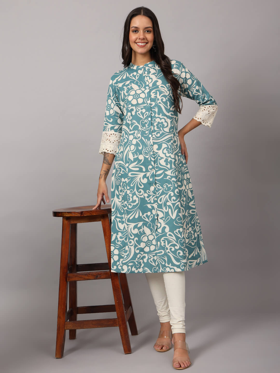 Beautiful Cotton Stylish Floral Printed A-line Kurti