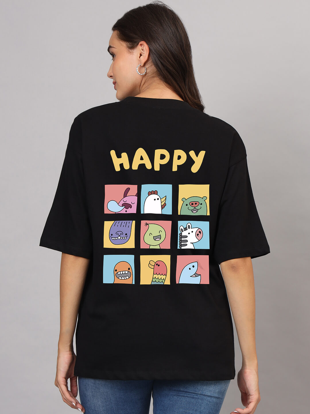 Happy - Women Oversized T-Shirts | Black