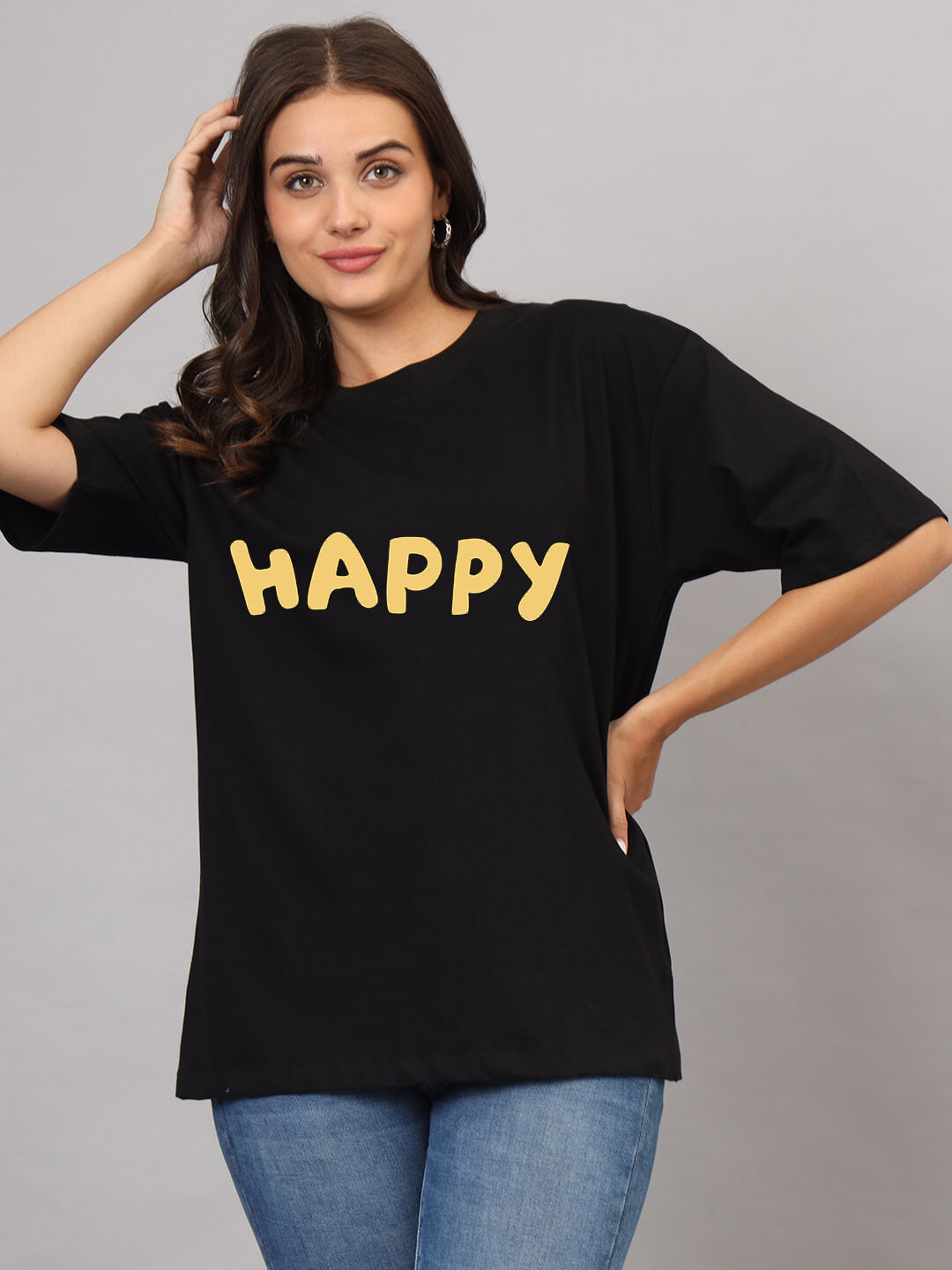 Happy - Women Oversized T-Shirts | Black