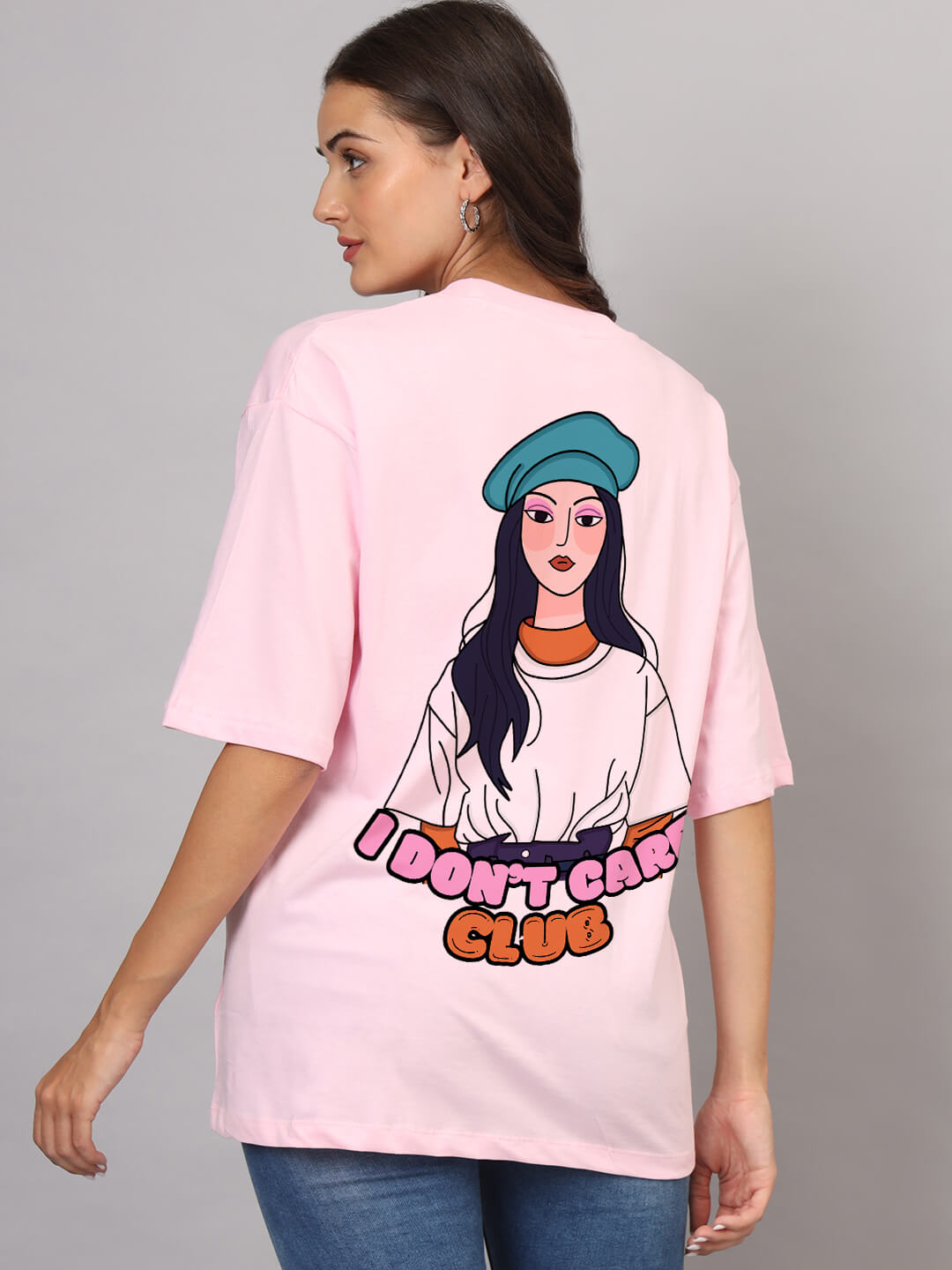 I don't care club - Women Oversized T-Shirts | Baby Pink