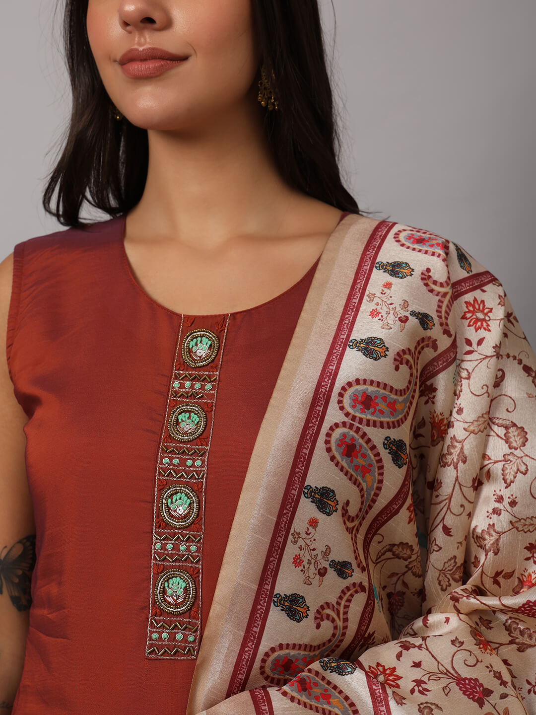 Straight Kurta with Trousers & Dupatta